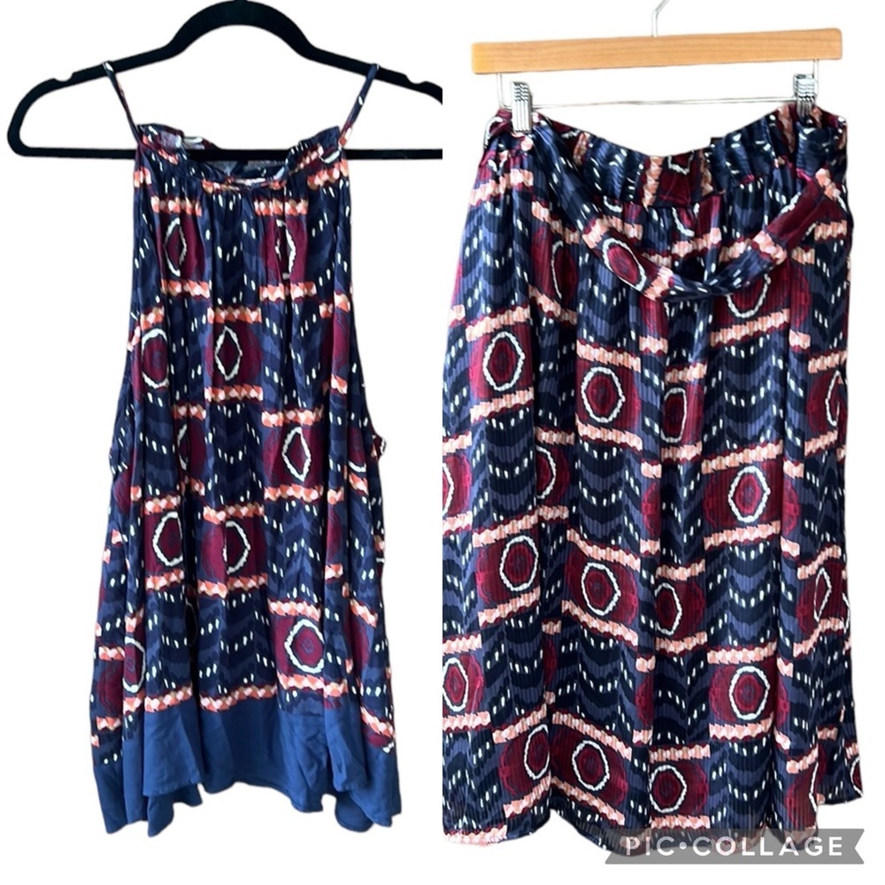 Lane Bryant New w Tag Sz22 Skirt & Blouse Set Ikat Navy Pattern